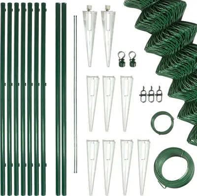 Produktbild von Komplettset Gartenzaun Maschendrahtzaun Zaun Set Zaunset Einbetonieren Grün 80 - 200 cm hoch 15 - 100 m V2Aox, Farbe:Grün, Höhe:1.75 m, Länge:15 m, Befestigung:Bodeneinschlaghülse