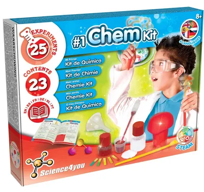 Produktbild von Chemiebaukasten Experimentierkasten Chemielabor - 25 Experimente - Lehrbuch in 6 Sprachen - Ab 8 Jahren
