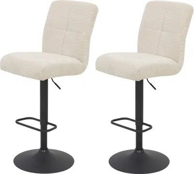 Produktbild von 2er Set Barhocker Bistrohocker Leni-Bezug Cordstoff Creme-360° drehbar,höhenverstellbar-Komfortsitz Federkorb-Trompetengestell Schwarz