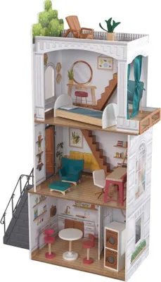 Produktbild von KidKraft Rowan Puppenhaus im Stadthaus-Design mit hängenden Treppen und Dachterrasse