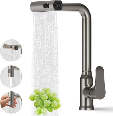 Produktbild von OKWISH Küchenarmatur Ausziehbar, Neueste Spültischarmatur Küche mit Herunterziehen Brause Armatur,360°Schwenkbar Drei Sprühfunktionen, Ein Loch Installation,Edelstahl Hochdruck wasserhahn küche Geeignet für Küchen, Bauernhäuser, Wohnmobile, Wäschereien