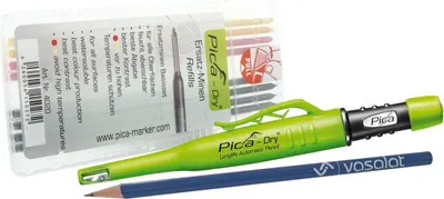 Produktbild von Pica Tieflochmarker - Pica-Set - Dry Longlife Stift 3030 mit 8 Ersatzminen graphit 2B/gelb/rot