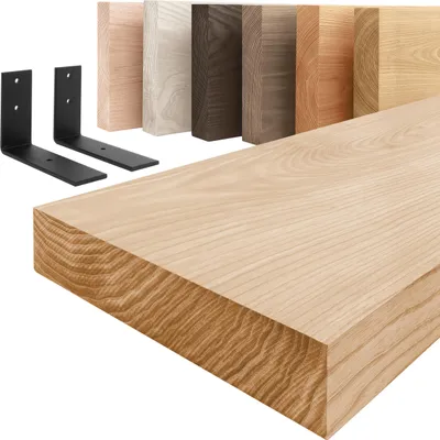 Produktbild von LAMO Manufaktur Wandregal Holz Gerade  |  Regal Farbe: Natur | mit schwarzem Basic Regalträger | 80 cm