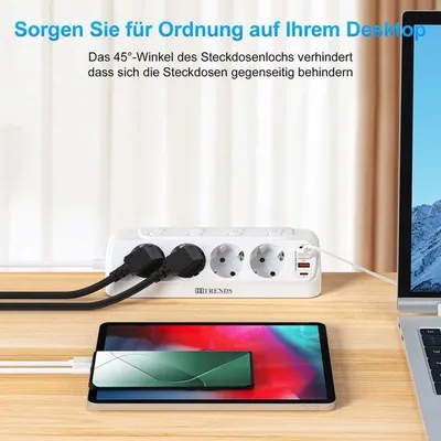 Zdjęcie produktu dla Płytkowa listwa gniazdowa z portem USB-C (20W) i 4 gniazdami elektrycznymi - biała