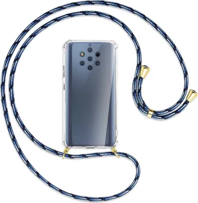 Produktbild von Handykette Backcover-Schutzhülle mit Band (Metall goldfarben) für Nokia 9 PureView - Blautöne