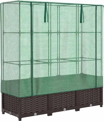 Produktbild von vidaXL Hochbeet mit Gewächshaus-Aufsatz Rattan-Optik 120x40x138 cm