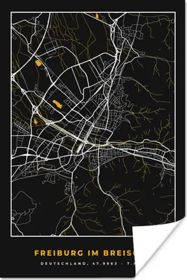 Produktbild von MuchoWow® Poster Deutschland - Freiburg Im Breisgau - Gold - Stadtplan - Karte 40x60 cm - Plakate für die Wand - Poster Babyzimmer