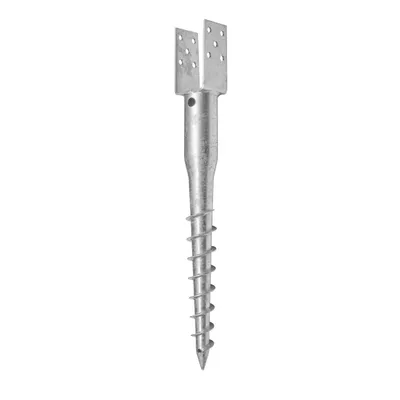 A single metal ground screw anchor with a U-shaped top bracket.