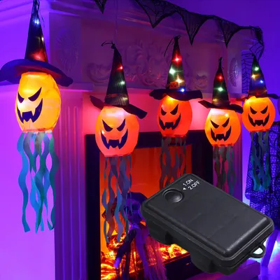 Obrázek produktu pro 10FT Halloween závěsné světlo ve tvaru dýně LED světlo ducha ovládané baterií závěsné barevné světlo ducha pro Halloween party bar venkovní zahradní dekorace