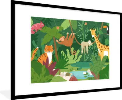 Produktbild von MuchoWow® Gerahmtes Poster Dschungel - Tiere - Natur 90x60 cm - Poster mit Schwarzem Bilderrahmen Wandposter Rahmen Foto Bilder - Wanddekoration - Fotos