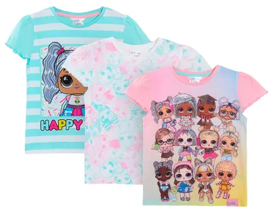Produktbild von 3er-Pack LOL Surprise Puppen T-Shirts für Mädchen im Alter von 4-5 Jahren.