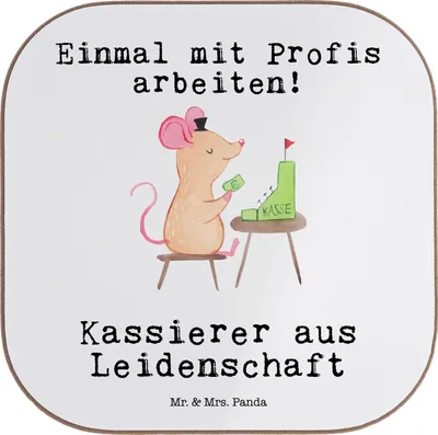 Produktbild von Mr. & Mrs. Panda Untersetzer für Gläser Kassierer Leidenschaft - Weiß - Geschenk, Tischuntersetzer, Kassenwart, Coaster, Spruch, Witzig, bieruntersetzer, Lustig