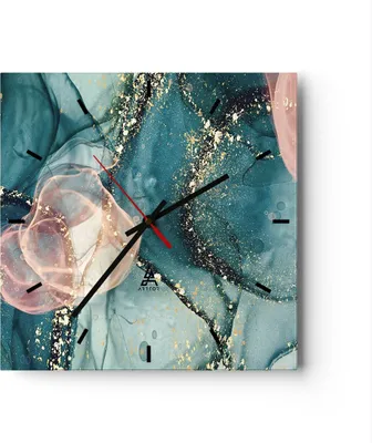 Produktbild von Wanduhr - Quadrat - Glasuhr - Flüssigkeit Gold Rosa - 40x40cm - Schleichendes Uhrwerk - Lautlos - zum Aufhängen bereit - Dekoration Modern - Wanddekoration aus Glas - C3AC40x40-4817