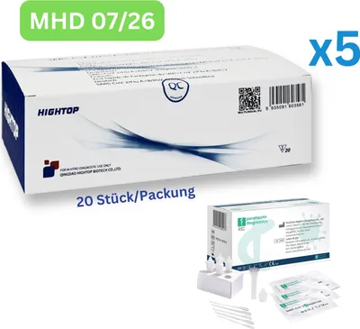 Zdjęcie produktu dla HighTop RSV & Influenza A/B +   kombinowany szybki test 4w1 | samokontrola laika 100 sztuk BBD 07/26 | 5 x 20-pak | ID: 2099 | BEZPŁATNE testy parahealth (5 sztuk, BBD 12/25)