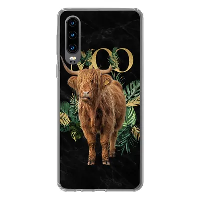 Produktbild von MuchoWow® Handyhülle Schutzhülle Hülle für Huawei P30 Zauberspruch - Schottischer Hochländer - Pflanzen Silikon Softcase Handy Hülle - Kartenbesitzer
