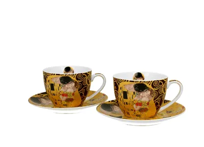 Produktbild von DUO ART GALLERY 2er-Set Tassen 250 ml THE KISS BROWN mit Untertassen, New Bone China Porzellan