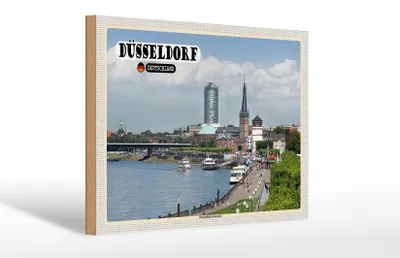 Produktbild von Holzschild Städte Düsseldorf Rheinuferpromenade 30x20cm