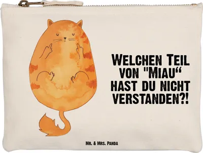 Produktbild von Mr. & Mrs. Panda Etui Katze Mittelfinger Größe M - Weiß - Geschenk, kosmetiktäschchen, Kulturbeutel, beauty case, Waschtasche, Cat, Katzen, Kater, Kosmetiktasche, Mietze