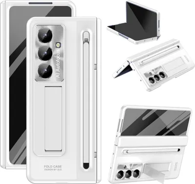 Produktbild von Handyhülle für Samsung Galaxy Z Fold 7 mit S Pen und Stiftablage, Displayschutzfolie, Scharnierschutz, Stoßfest Ständer Schutzhülle Weiß