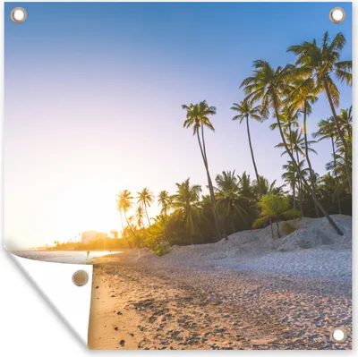 Produktbild von MuchoWow® 50x50 cm Outdoor-Poster Gartendeko Sichtschutz Garten Poster für den Garten  Strand - Palme - Sand