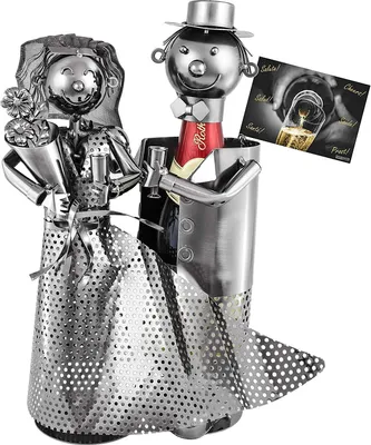 Immagine prodotto di Portabottiglie BRUBAKER per spumante o champagne - scultura in metallo per coppia di sposi con carta regalo