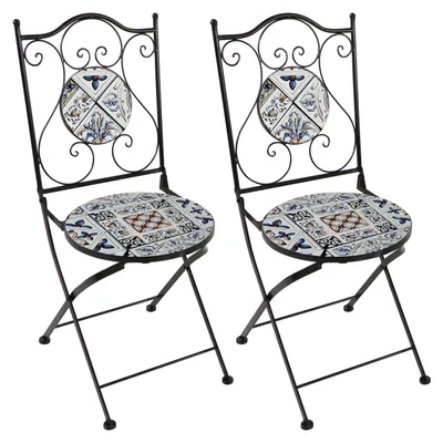 Immagine prodotto di AXI Amélie 2 sedie da bistrot, pieghevoli, mosaico, azzurro | Sedute in stile bistrot, sedie da giardino per esterni/balcone/terrazza - 38,5 x 45 x 90 cm