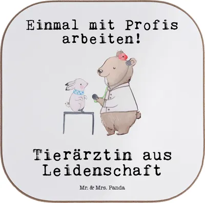 Produktbild von Mr. & Mrs. Panda Holzuntersetzer Tierärztin Leidenschaft - Weiß - Geschenk, bieruntersetzer, Untersetzer für Gläser, Coaster, Tassenuntersetzer, Glas
