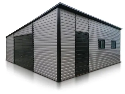 Produktbild von Fertiggarage Einzelgarage 7x7m Pultdach Schwingtor Aluminium