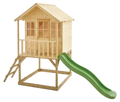 Produktbild von TP Toys Holz Stelzenhaus Wald Spielhaus mit Rutsche Natur 137x306x230 cm