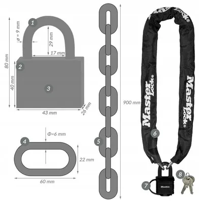 Produktbild von Master Lock Kettenschloss 8390DPROCOL Fahrradschloss 90 cm Rot