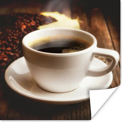 Produktbild von MuchoWow® Poster Eine heiße Tasse Kaffee mit Kaffeebohnen 100x100 cm - Babyzimmer