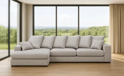 Produktbild von Kaiser Möbel Ecksofa mit schlaffunktion und bettkasten, Sofa L-form, Couch L-form Gabon Hellgrau Ottomane Links