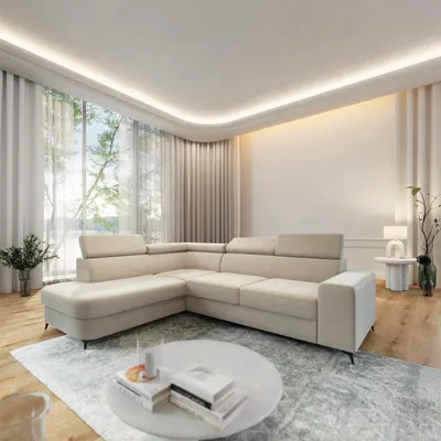Produktbild von Masseno Ecksofa ALVORO L-S mit Schlaffunktion L-Form, Sofa mit Bettkasten, Wohnzimmersofa, Couch, Soffa, Bettsofa, Couchgarnitur- Creme, MATT VELVET 06