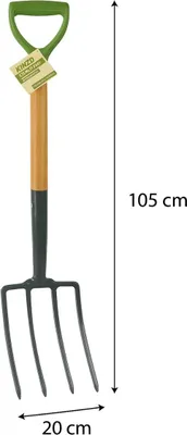Produktbild von Kinzo Heugabel mit 4 Zinken – Gartengerät mit Holzstiel – Dunggabel für Gemüsebeet und Kompost – Stabile Grabegabel zum Umgraben, Belüften und Auflockern
