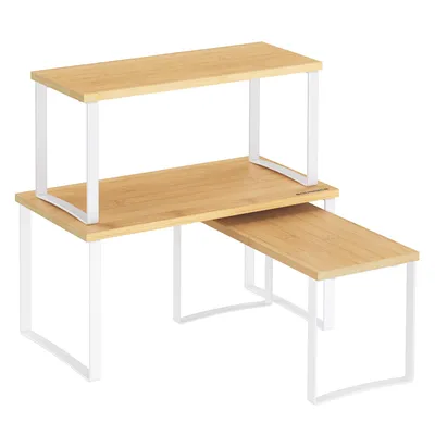 Produktbild von Gewürzregal, 3er Set Küchen-Organizer, Küchenregal, stapelbar, erweiterbar, Metall und Holzwerkstoff