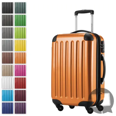 Produktbild von Alex - Handgepäck-Koffer mit Erweiterung Kabinentrolley 4 Rollen, Bordgepäck für jede Airline, Reisetrolley Größe S Hartschale glänzend, 55 cm, 42 Liter,Orange