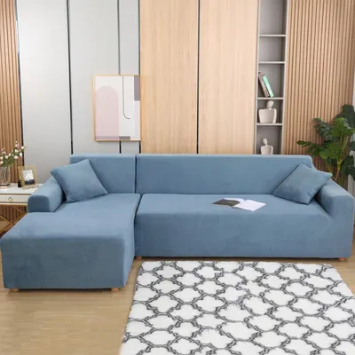 Produktbild von (Hellblau) L-förmiger Sofabezug, 2-teilige Plüschverdickung, elastische Sofabezüge, Schnittsofa, L-förmiger Sofa-Möbelschutz für Kinder und Haustiere