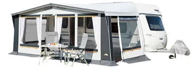 Produktbild von DWT Wohnwagen Vorzelt Prinz Plus 240 Gr. 9 - Umlaufmaß 791-820 cm - inkl. SPAR-PAKET PRO 25 -Ganzjahresvorzelt für Wohnwagen - Dauercamping - Winterzelt