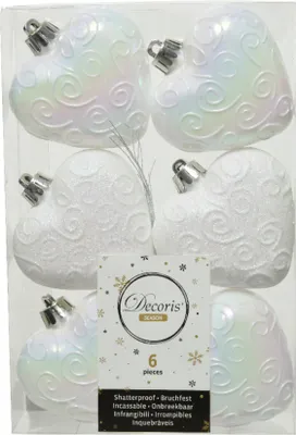 Produktbild von Christbaumschmuck Herzen Kunststoff 6cm weiß irisierend, 6 Stück
