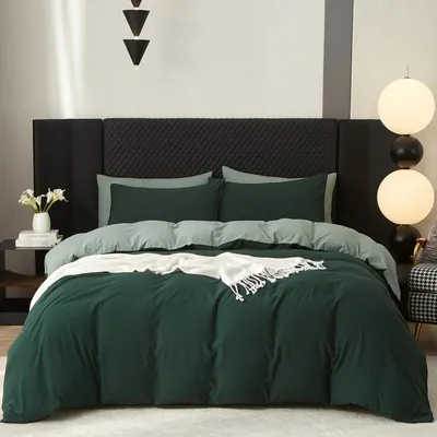 Obrázok produktu pre Sada posteľnej bielizne 200x220 cm, 3-dielna, bavlna, zelená, s 2 vankúšovými obliečkami 80x80 cm, zapínanie na zips