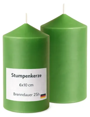 Productafbeelding van Stompkaarsen, diameter 6 cm, hoogte 10 cm, groen, set van 2