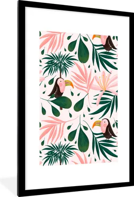 Produktbild von MuchoWow® MuchoWow® Gerahmtes Poster Muster - Dschungel - Tukan - Rosa 60x90 cm - Poster mit zchwarzem Bilderrahmen - Dekoration - Wandposter Wohnzimmer - Hochwertig