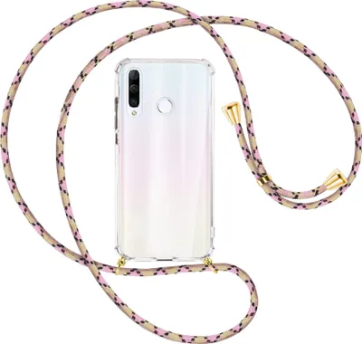 Produktbild von Handykette Backcover-Schutzhülle mit Band (Metall goldfarben) für Huawei P30 Lite - rosa Karo