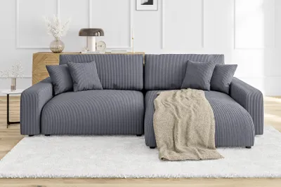 Produktbild von S-STYLE MÖBEL - Emma Ecksofa mit Schlaffunktion und Bettkasten in Cord-Stoff schöner Sitzkomfort, Ottomane rechts, B/T/H: 234 cm / 170 cm / 78 cm