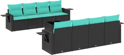 Zdjęcie produktu dla vidaXL 9-częściowa sofa ogrodowa z poduszkami, czarny polirattan