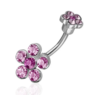 Produktbild von Taffstyle Bauchnabelpiercing Bauchnabelpiercing Multi Kristall Doppel Blume, Lila