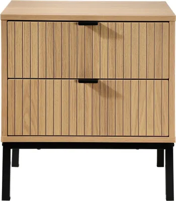 Zdjęcie produktu dla Stolik nocny z 2 szufladami, imitacja drewna ryflowanego, wys. 51 cm - TARA