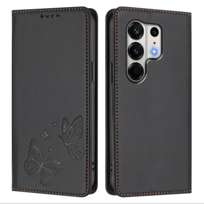Image de Étui en cuir pour Tecno Camon 50 Pro 4G, étui de protection type portefeuille en cuir gaufré « papillon » avec support, noir
