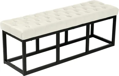 Immagine prodotto di Panca imbottita Polson, design moderno, struttura nera, rivestita in velluto trapuntato, protezioni per il pavimento, colore crema, dimensioni 120 cm
