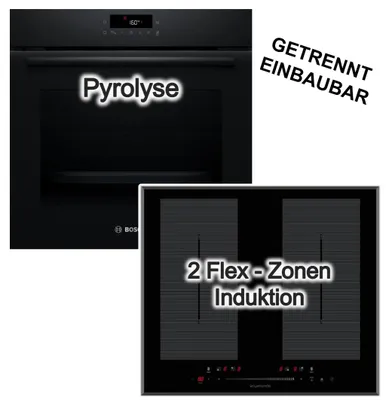 Produktbild von Herdset Bosch Einbau Backofen Pyrolyse 3D-Heißluft + Wolkenstein Induktionskochfeld Doppel Flexzonen Booster